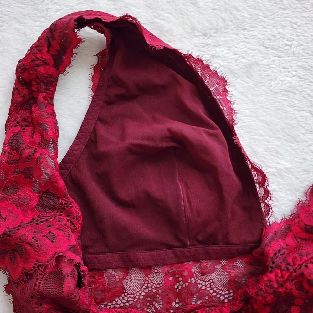 Victoria's Secret Lace Bralette Womens Large Red Floral Romantic Boho Bra - Picture 11 of 13